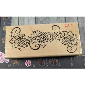 Denami Design Flower Leafy Border Swirl Rubber Stamp Wood #E11